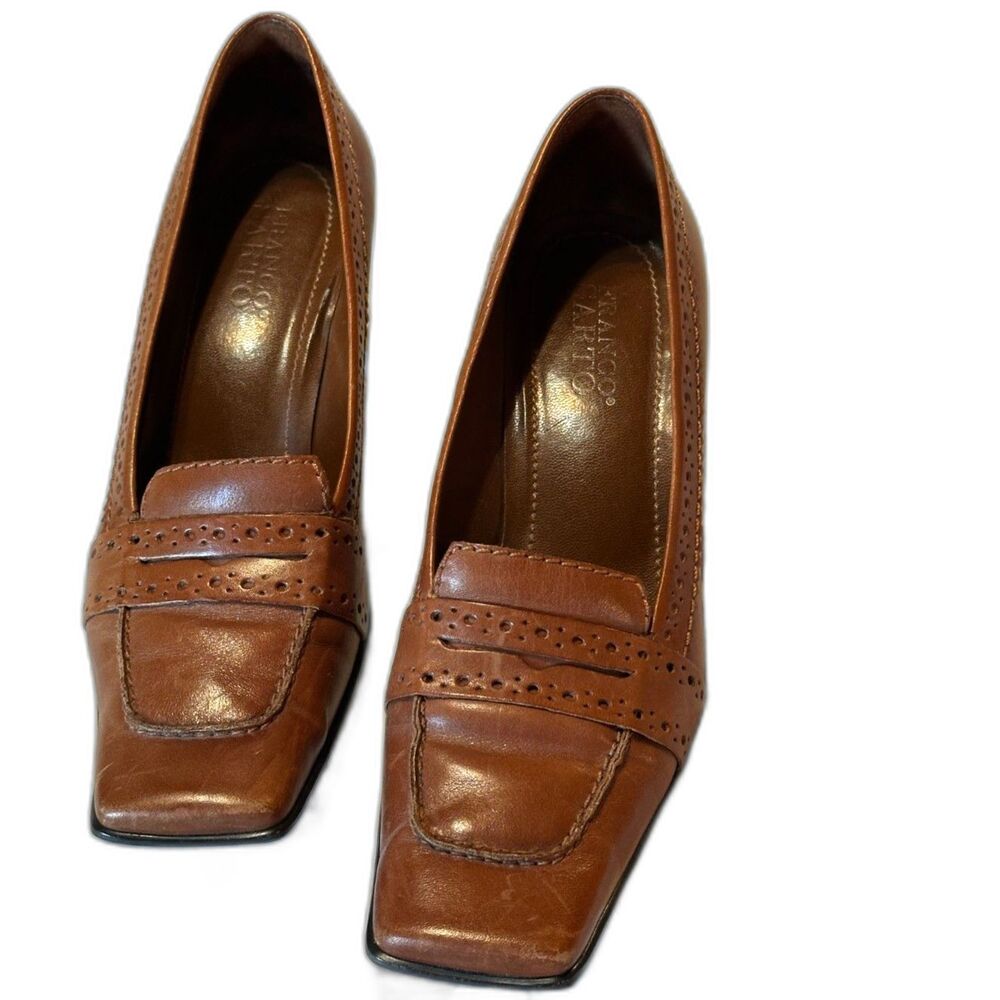 Vintage Franco Sarto Brazil Leather Square Toe Heeled Loafers Block Heel 7.5M